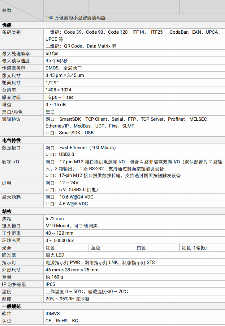 ？礛V-RD716-2智能读码器参数图